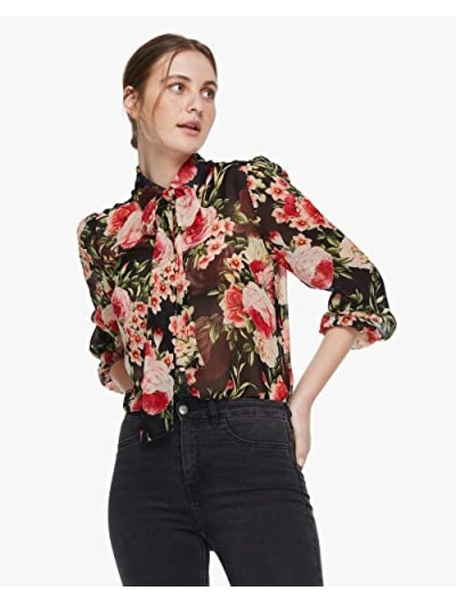 LilySilk X MIM Women's Floral 2 in 1 Silk Blouse Long Sleeve 100% Silk Shirt Tops for Ladies