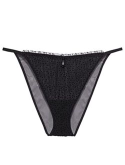 Savage X Fenty, Women's, Back to the Boudoir String Bikini, Cotton, Sheer striped mesh fabric with flocked dots on front body