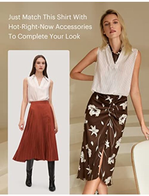 LilySilk Silk Shirts for Women Graceful Pinstriped Sleeveless 19 Momme 100% Silk Tops
