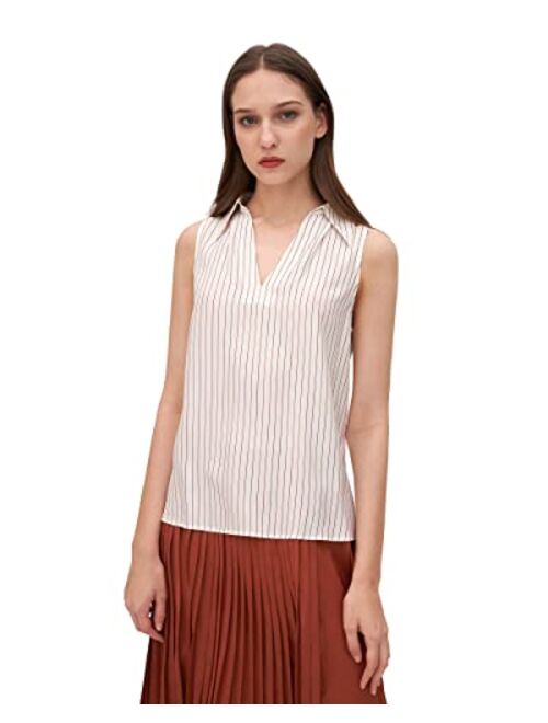 LilySilk Silk Shirts for Women Graceful Pinstriped Sleeveless 19 Momme 100% Silk Tops
