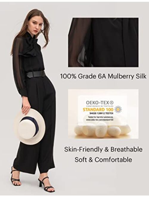 LilySilk Womens Silk Shirt Ladies Elegant Long Sleeve Blouse with Sheer Silk Georgette and Dressy Bow