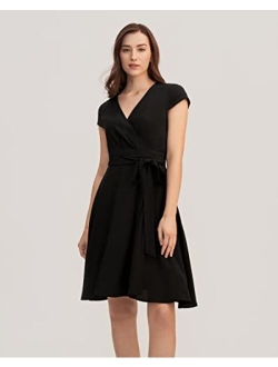 Silk Dress Long Cap Sleeve 100% Silk Wrap Dress for Women Semi Formal Self Tie Flowy Summer Ladies Soft Silk Dresses