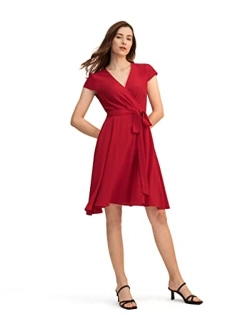 Silk Dress Long Cap Sleeve 100% Silk Wrap Dress for Women Semi Formal Self Tie Flowy Summer Ladies Soft Silk Dresses