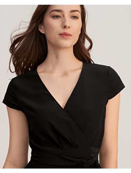 LilySilk Silk Dress Long Cap Sleeve 100% Silk Wrap Dress for Women Semi Formal Self Tie Flowy Summer Ladies Soft Silk Dresses