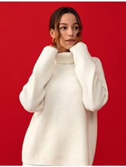 Oversized Sweater for Women 100% Merino Wool Turtleneck Pullover Sweatshirt for Fall Winter