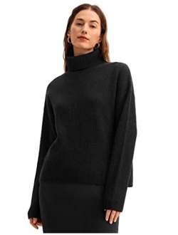 Oversized Sweater for Women 100% Merino Wool Turtleneck Pullover Sweatshirt for Fall Winter