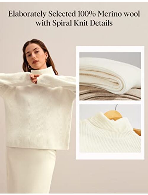 LilySilk Oversized Sweater for Women 100% Merino Wool Turtleneck Pullover Sweatshirt for Fall Winter