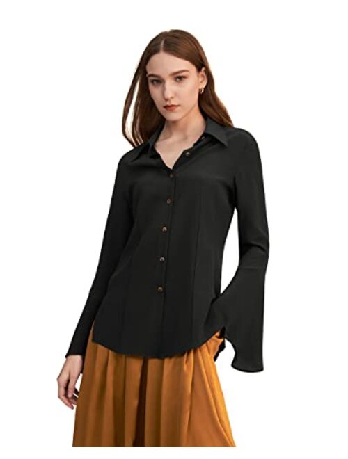 LilySilk Pure Silk Shirt Womens 18 Momme Classic Blouse with Puff Sleeve and Pleated Back for Casual or Business