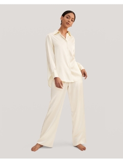 Silk Pajama Set for Women 22 Momme Silk Comfy Ladies Sleepwear Loungewear Button Down Lightweight 2PC PJ Set