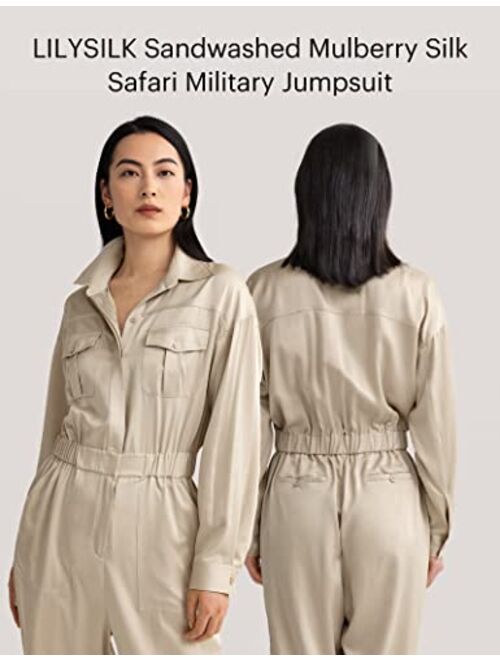 LilySilk Womens Silk Jumpsuit Sand-Wash 22MM Mulberry Military Silk Long Sleeve Pocket Playsuit Ladies Fall