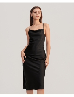 Real Silk Dress for Women Cowl Neck Silk Slip Dresses for Prom Party Semi-Formal