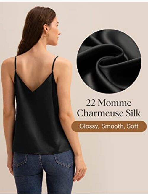 LilySilk Silk Camisole Women Button Front Adjustable 22 Momme Silk Charmeuse Camis Tank Top for Ladies V Neck Tops