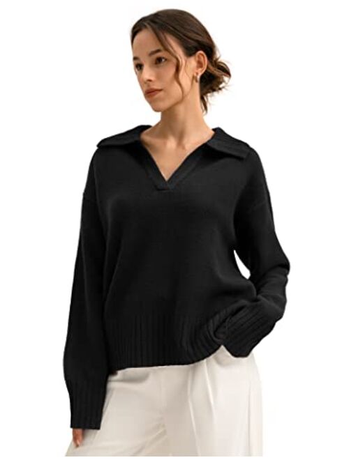 LilySilk Women's Polo Sweater 100% Merino Wool Oversized Basic Pullover Sweatshirt for Fall Winter