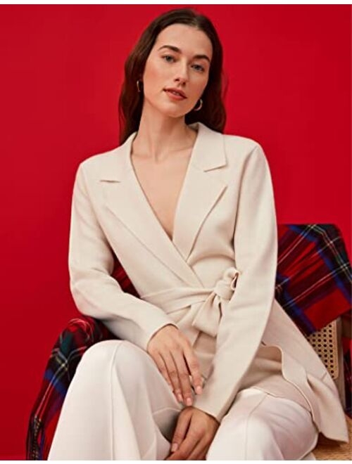 LilySilk Wool Blazer Cream Lapel Incana Knit Outerwear for Women Warm Soft Long Coat for Winter with Belt