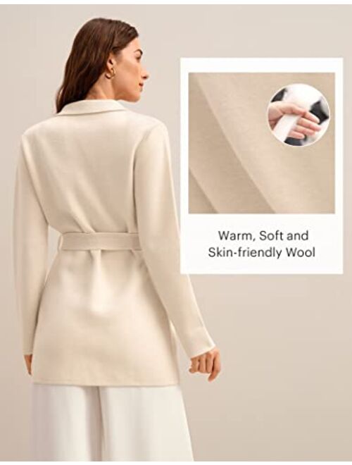 LilySilk Wool Blazer Cream Lapel Incana Knit Outerwear for Women Warm Soft Long Coat for Winter with Belt