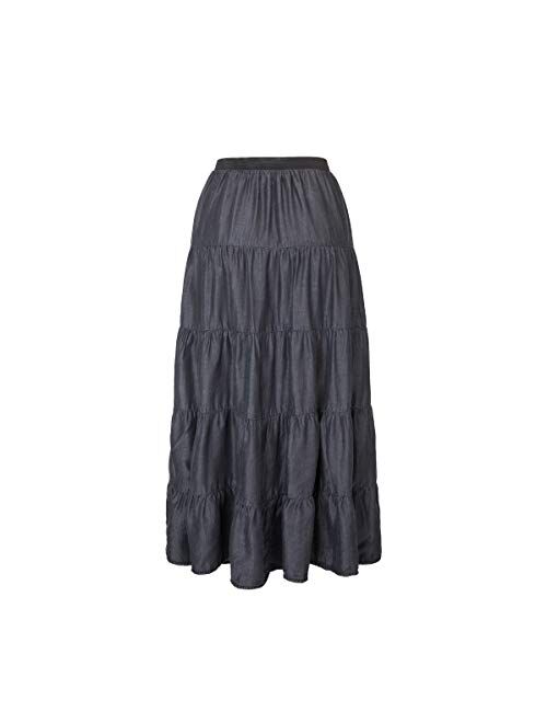 Tronjori Womens A Line Long Lightweight Tencel Denim Tiered Skirt with Multi Layers