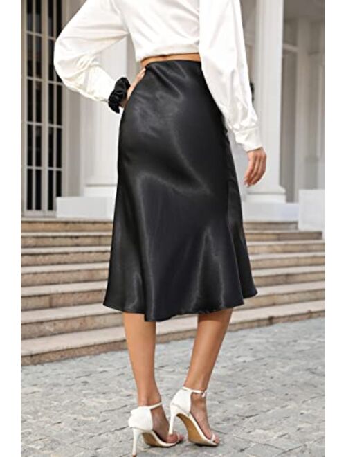 Buy ALCEA ROSEA Women High Waist Satin Skirt Fishtail Silky Skirts ...