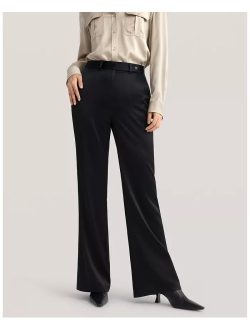 Women's Silk Pants for Work Bootcut High Waisted Trousers 22 Momme Wide Leg Long Pants Comfort Slim Fit