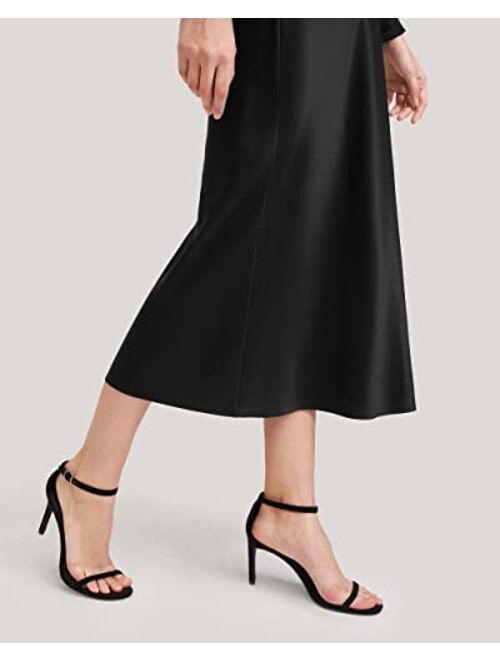 LilySilk Womens Silk Skirt with Slit 22 Momme Smooth Midi Skirt for Spring Summer
