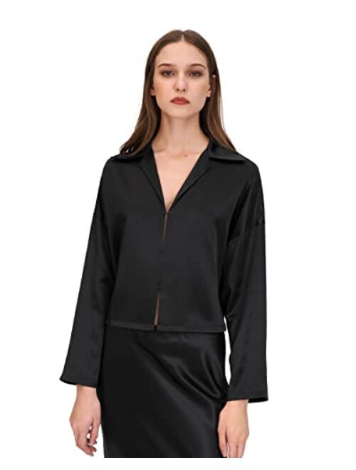 LilySilk 100% Mulberry Silk Shirt 22 Momme Women Elegant Sexy Plain Blouse with Long Sleeve and V Neck