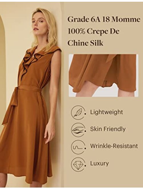 LilySilk Silk Dress for Women V-Neck Sleeveless Silk Orchid Dress