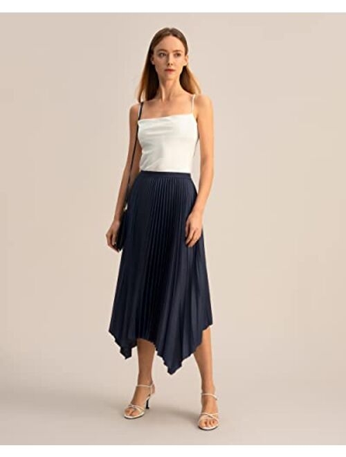 LilySilk Plisse Pleated Handkerchief Maxi Skirt Flowy Flare Irregular Hem Elastic Waist Midi A Line Soft