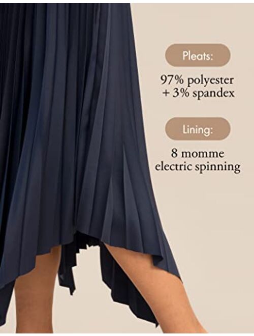 LilySilk Plisse Pleated Handkerchief Maxi Skirt Flowy Flare Irregular Hem Elastic Waist Midi A Line Soft