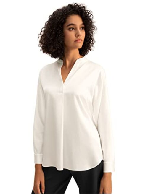LilySilk Womens 22MM Pure Silk Shirt Ladies Long Sleeve Classic Blouse with Thin Tonal Waist Cord Lightweight