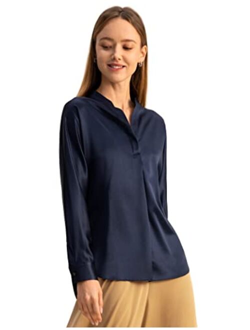 LilySilk Womens 22MM Pure Silk Shirt Ladies Long Sleeve Classic Blouse with Thin Tonal Waist Cord Lightweight