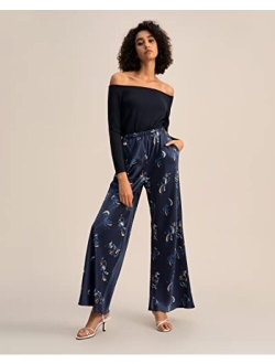 Spring Waltz Bias Cut Pants Ptinted Wide Leg Casual Trousers for Women Classic Paisley Soft Lightweight Pants