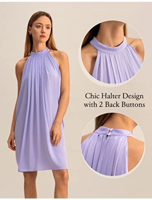 LilySilk Stella Silk Dress for Women A Line Short Mini Sexy Halter Neck Dresses Summer Party Club Soft