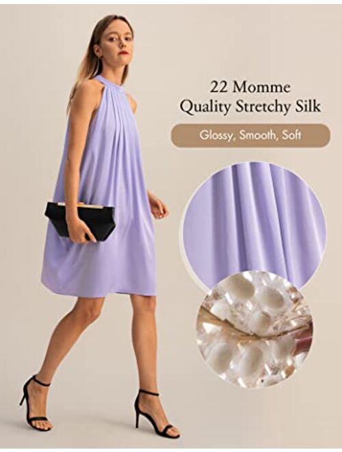 LilySilk Stella Silk Dress for Women A Line Short Mini Sexy Halter Neck Dresses Summer Party Club Soft