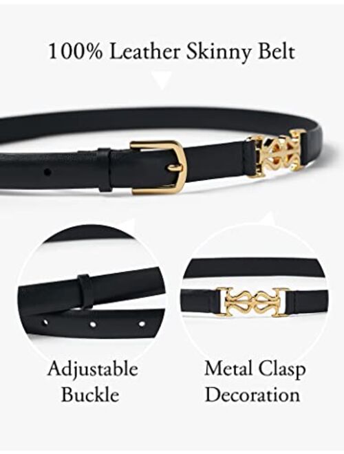 LilySilk Womens Clasp Leather Skinny Belt for Dresses Pants & Jeans, Adjustable & Stretchable Waistband with Metal Buckle