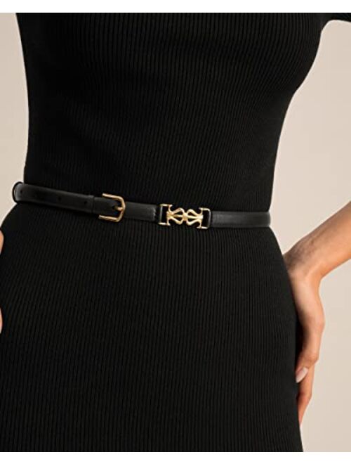 LilySilk Womens Clasp Leather Skinny Belt for Dresses Pants & Jeans, Adjustable & Stretchable Waistband with Metal Buckle