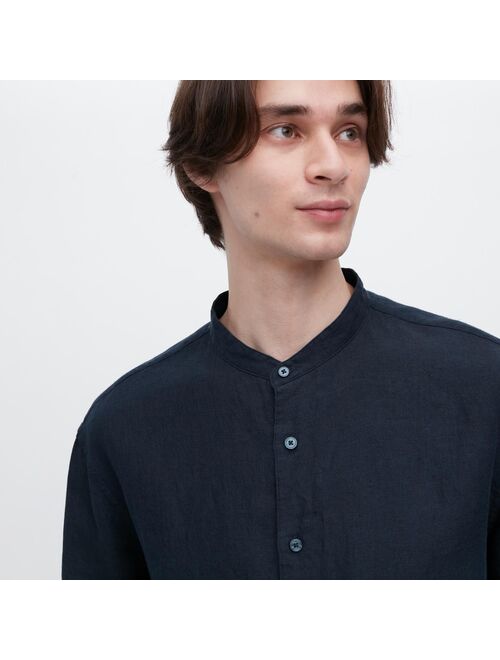 UNIQLO Premium Linen Stand Collar Long-Sleeve Shirt