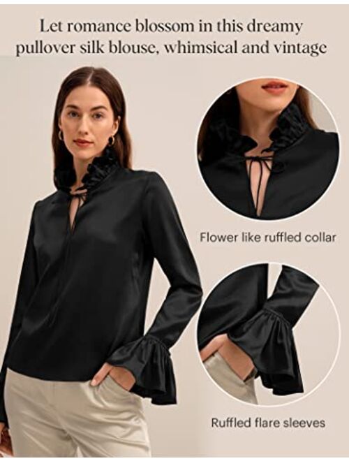 LilySilk Silk Blouse for Women 22 Momme Pure Silk Shirt Pullover Vintage Tie Collar Elegant Tops for Ladies