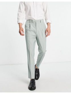 tapered smart pants in sage prep pin stripe