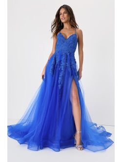 Everlasting Enchantment Royal Blue Embroidered Tulle Maxi Dress