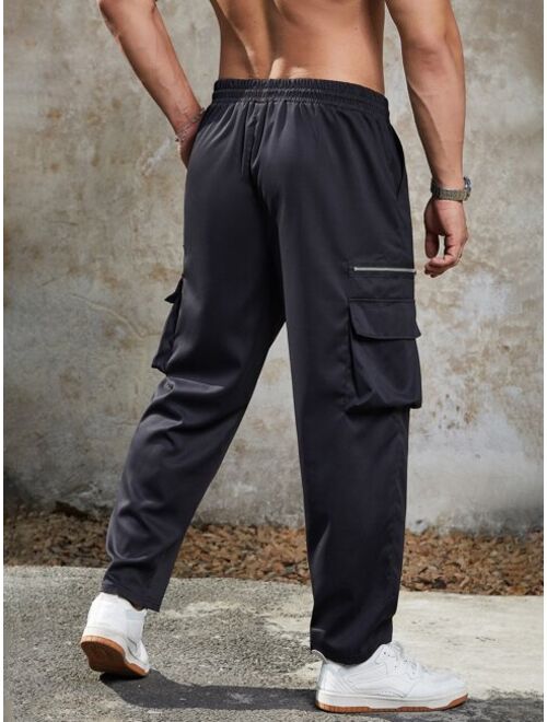 Shein Extended Sizes Men Drawstring Waist Flap Pocket Side Cargo Pants