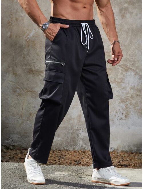 Shein Extended Sizes Men Drawstring Waist Flap Pocket Side Cargo Pants