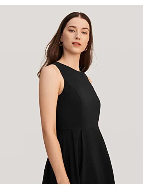 LilySilk 100% Silk Dress for Women Round Neck Sleeveless Little Black Dress Pleated Evening Party Long Ladies Elegant