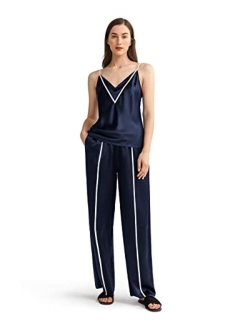 Silk Pajamas for Women Cami Pajama Set for Women Mulberry Silk Sleepwear Camisole Tank Top Long Pants Summer Ladies