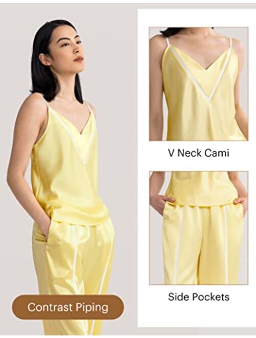 LilySilk Silk Pajamas for Women Cami Pajama Set for Women Mulberry Silk Sleepwear Camisole Tank Top Long Pants Summer Ladies