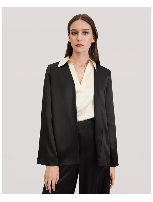 LilySilk Womens Silk Blazer Jacket 22 Momme Charmeuse Silk Suit Top