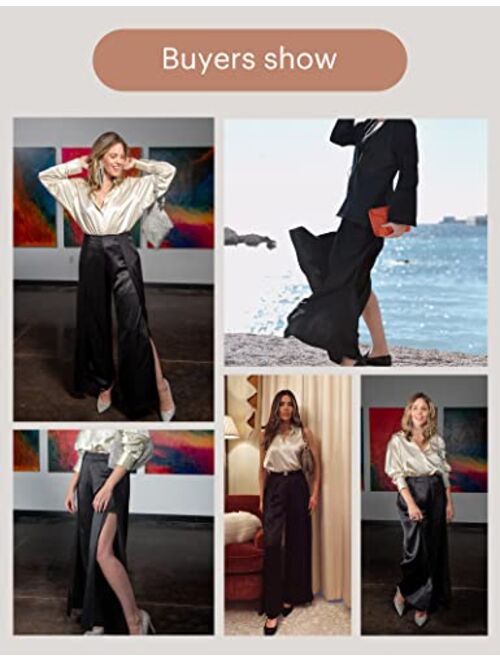 LilySilk Womens Silk Pants with Split Trouser Legs High-Waisted Lightweight Dressy Pants