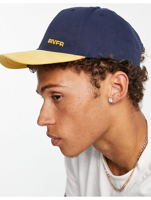 River Island blocked cap in mustard and blue