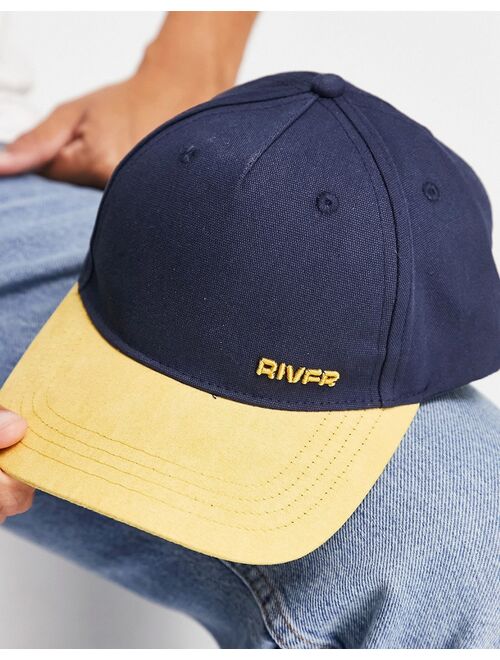 River Island blocked cap in mustard and blue