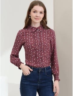Women's Casual Point Collar Long Sleeve Blouse Floral Button Down Shirt