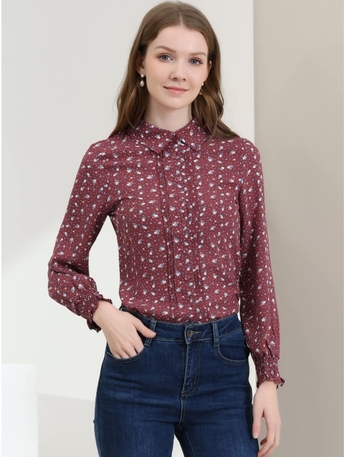 Allegra K Women's Casual Point Collar Long Sleeve Blouse Floral Button Down Shirt