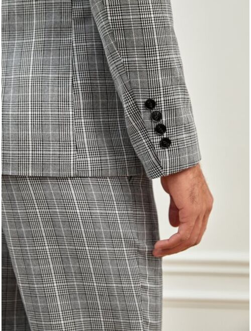 SHEIN Men 1pc Plaid Lapel Collar Blazer & 1pc Suit Pants